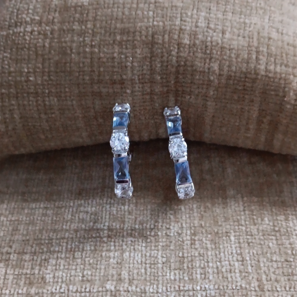 Silver Tone Clear Purple Rhinestone Post Earrings